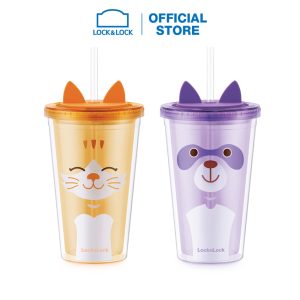 Ly nhựa Lock&Lock 2 lớp Animal Double Wall Cold Cup HAP512 - In Logo thương hiệu