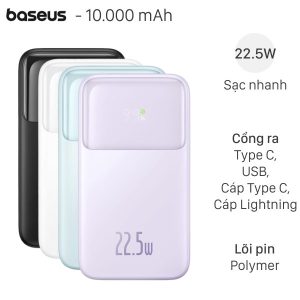 Pin sạc dự phòng Polymer 10000mAh Type C PD 22.5W Baseus Comet PPMD10 kèm cáp Lightning và Type C