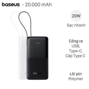 Pin sạc dự phòng SẠC NHANH 20W Baseus Bipow 2 PPBD2 20000mAH In Logo