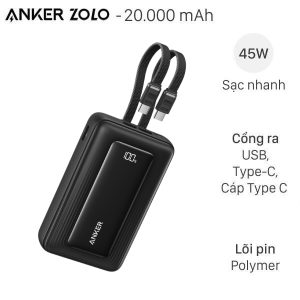 Pin sạc dự phòng SẠC NHANH 45W Anker Zolo A1681 20000mAH In Logo